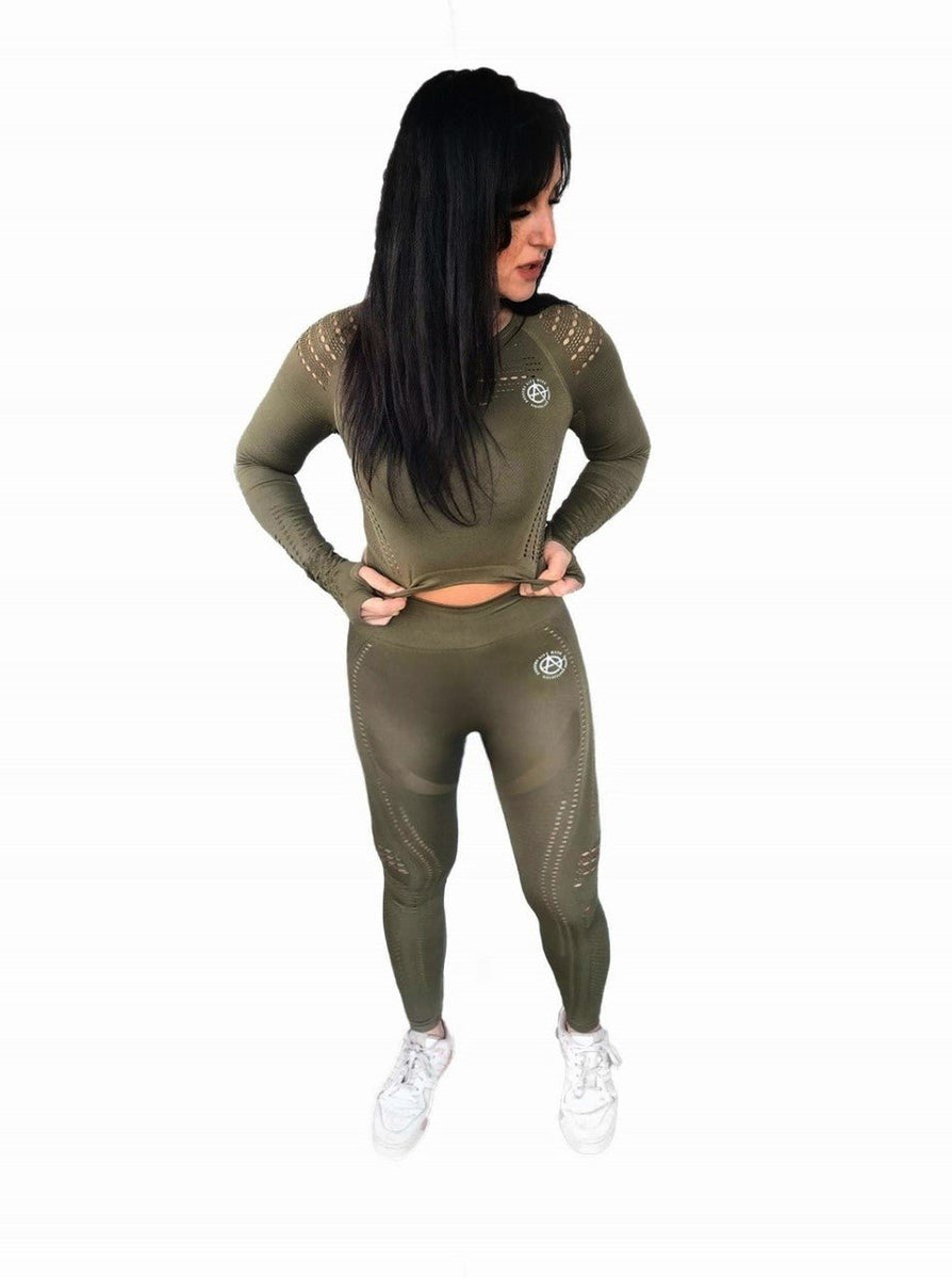 Embrace Olive Seamless Long Sleeve Crop - Anarchy Lift Wear